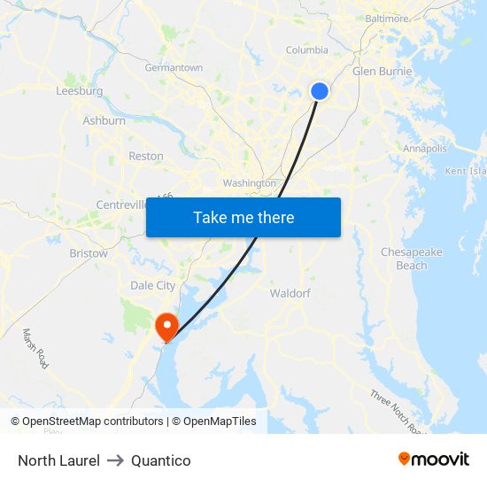 North Laurel to Quantico map