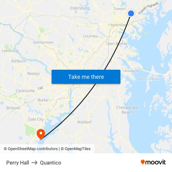 Perry Hall to Quantico map