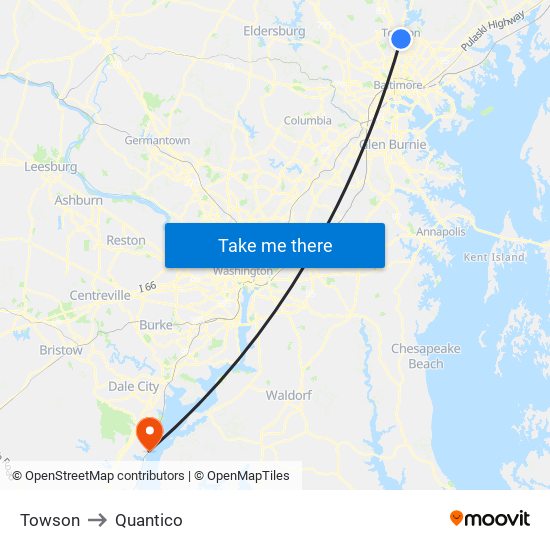 Towson to Quantico map