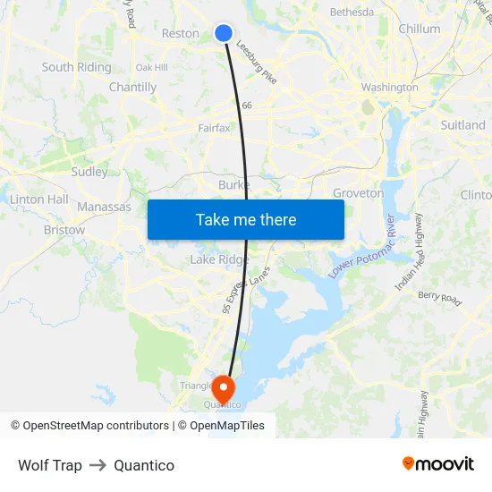 Wolf Trap to Quantico map