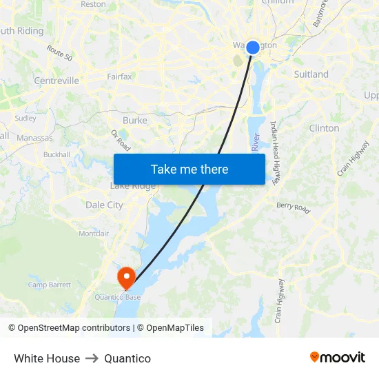 White House to Quantico map