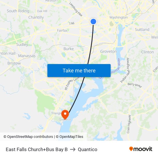 East Falls Church+Bay B to Quantico map