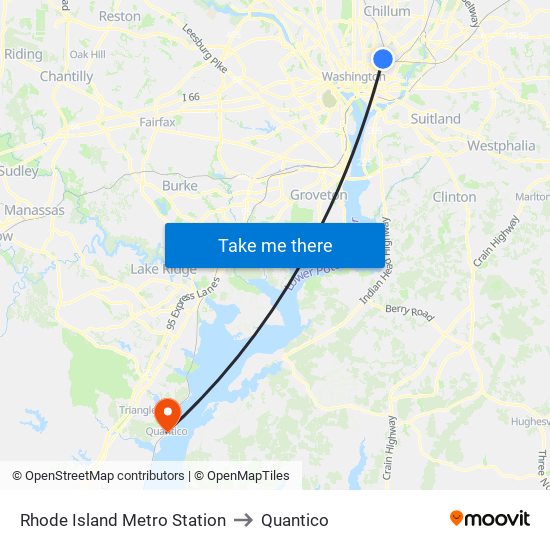 Rhode Island Metro Station to Quantico map