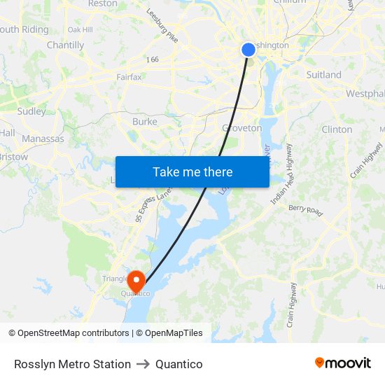 Rosslyn Metro Station to Quantico map