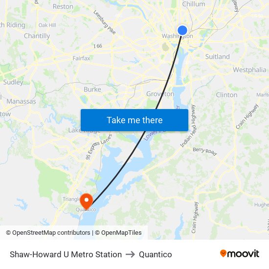 Shaw-Howard U Metro Station to Quantico map