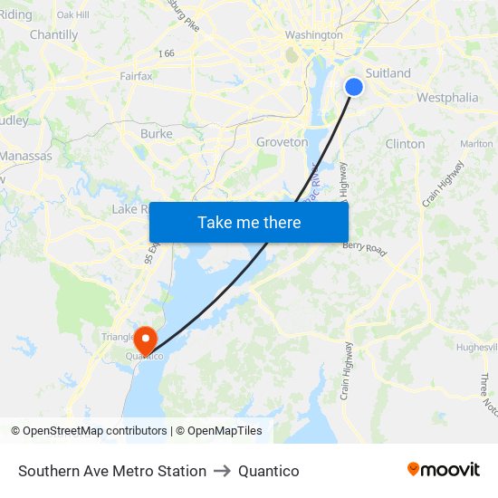 Southern Ave Metro Station to Quantico map