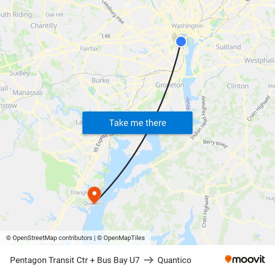 Pentagon Transit Ctr + Bus Bay U7 to Quantico map