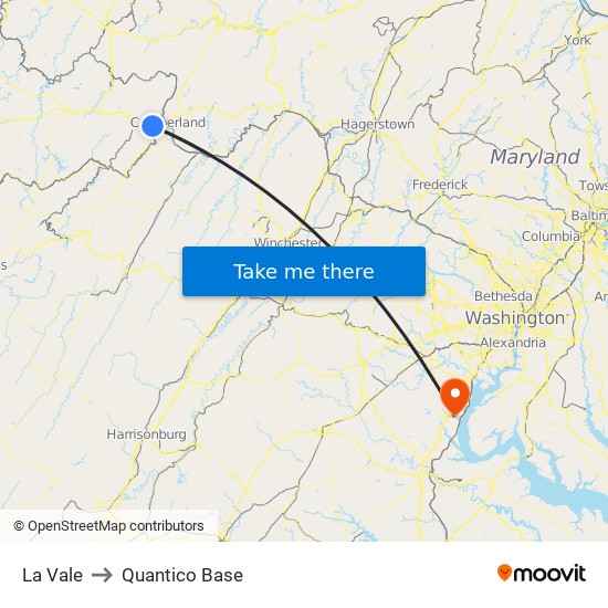 La Vale to Quantico Base map