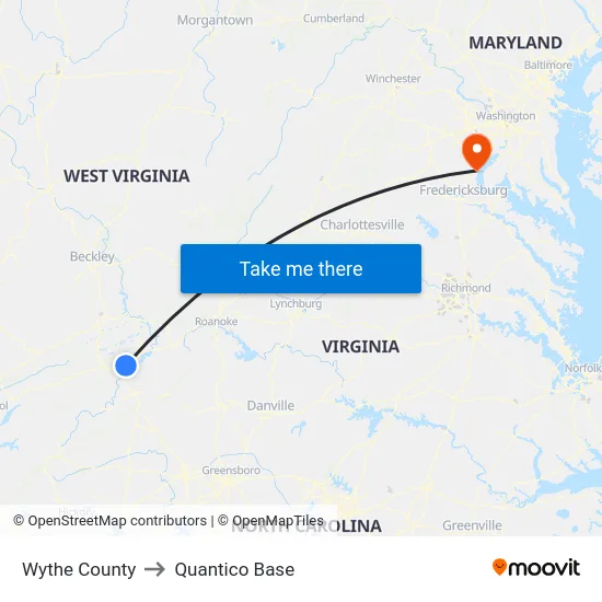 Wythe County to Quantico Base map