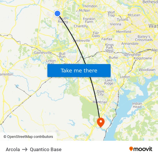 Arcola to Quantico Base map