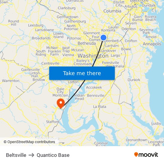 Beltsville to Quantico Base map