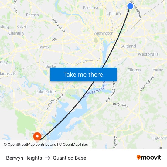 Berwyn Heights to Quantico Base map