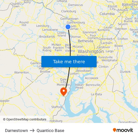 Darnestown to Quantico Base map