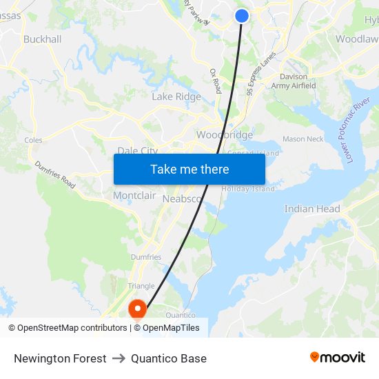 Newington Forest to Quantico Base map