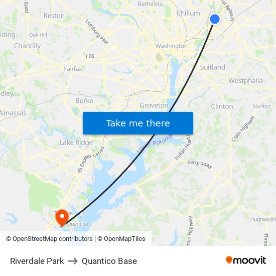 Riverdale Park to Quantico Base map