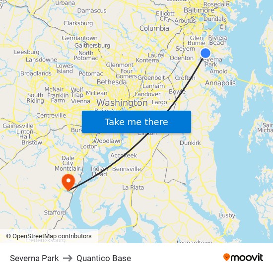 Severna Park to Quantico Base map