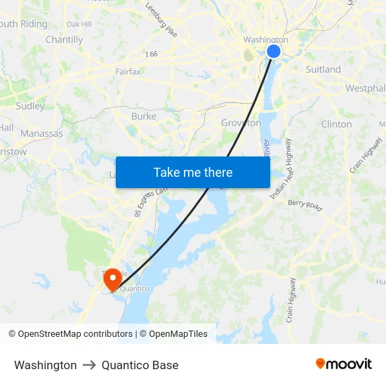 Washington to Quantico Base map