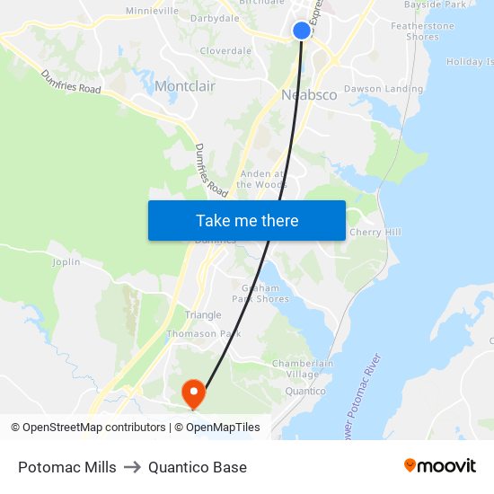 Potomac Mills to Quantico Base map