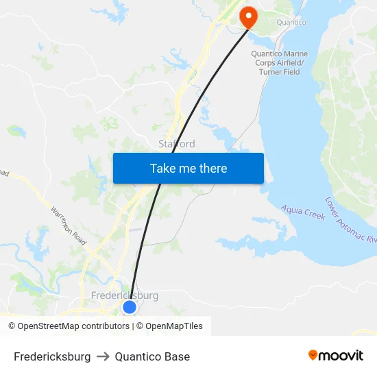 Fredericksburg to Quantico Base map