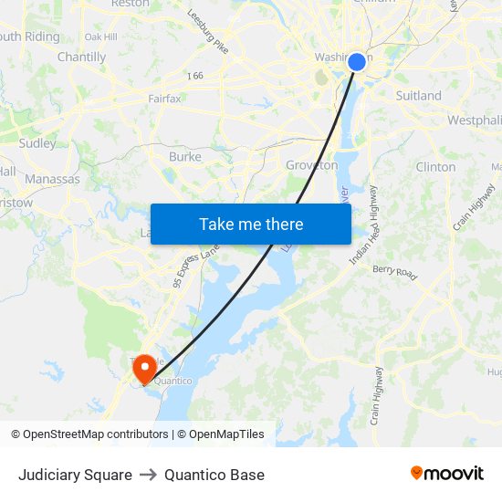 Judiciary Square to Quantico Base map