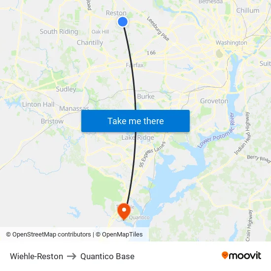 Wiehle-Reston to Quantico Base map