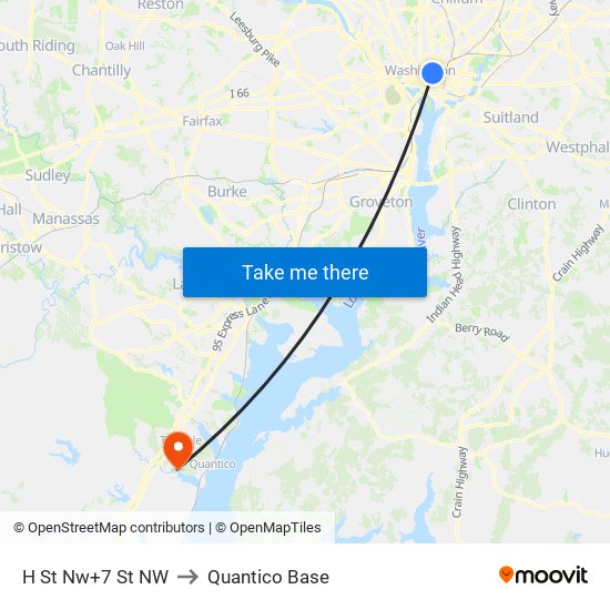 H St Nw+7 St NW to Quantico Base map