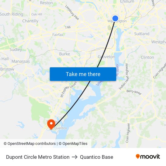 Dupont Circle Metro Station to Quantico Base map