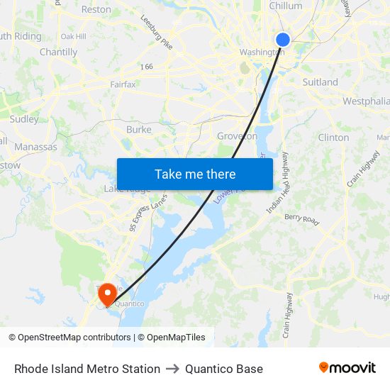 Rhode Island Metro Station to Quantico Base map