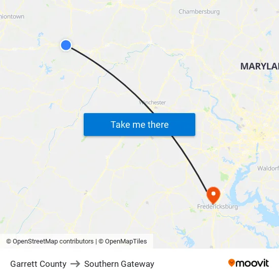Garrett County to Southern Gateway map