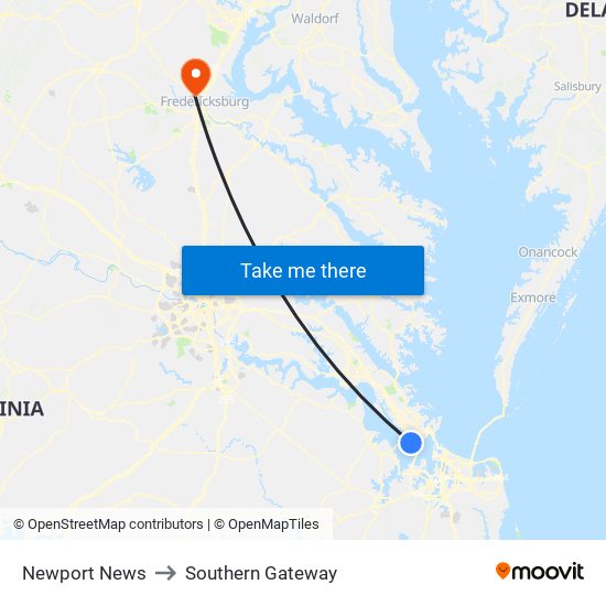 Newport News to Southern Gateway map