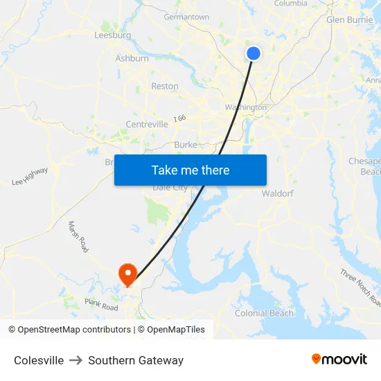 Colesville to Southern Gateway map