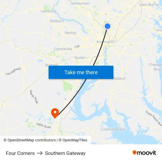 Four Corners to Southern Gateway map