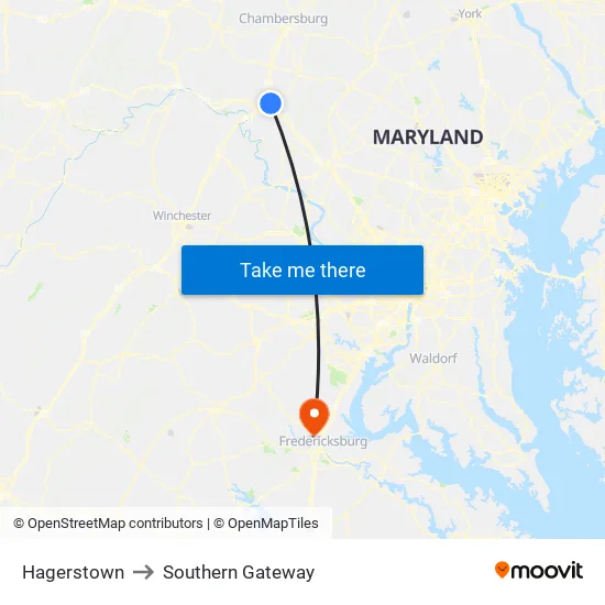 Hagerstown to Southern Gateway map