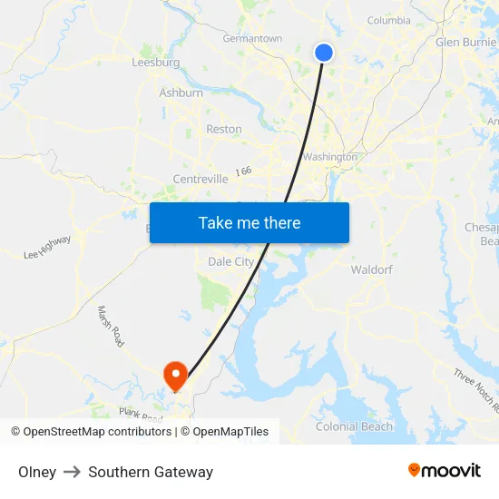 Olney to Southern Gateway map