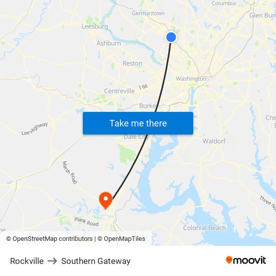 Rockville to Southern Gateway map