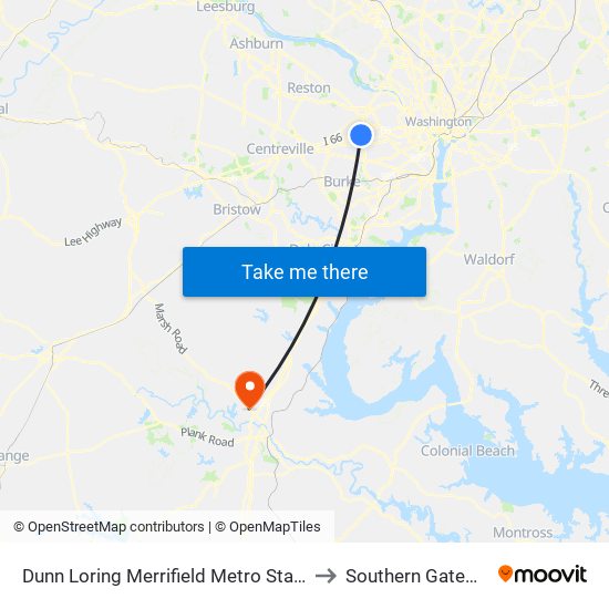 Dunn Loring Merrifield Metro Station to Southern Gateway map