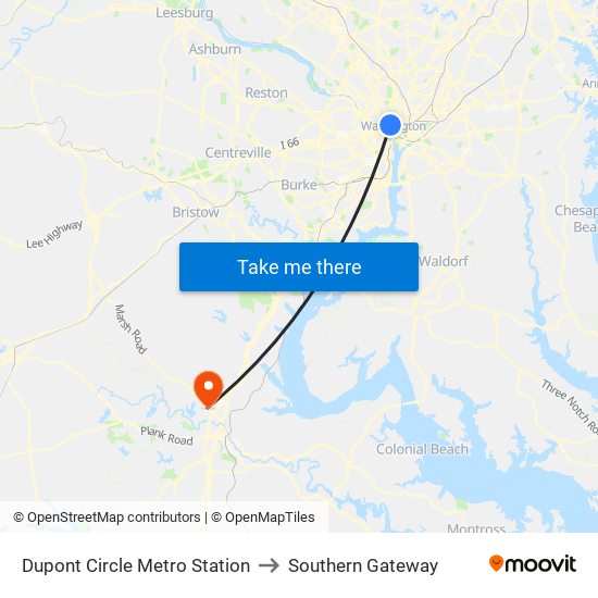 Dupont Circle Metro Station to Southern Gateway map