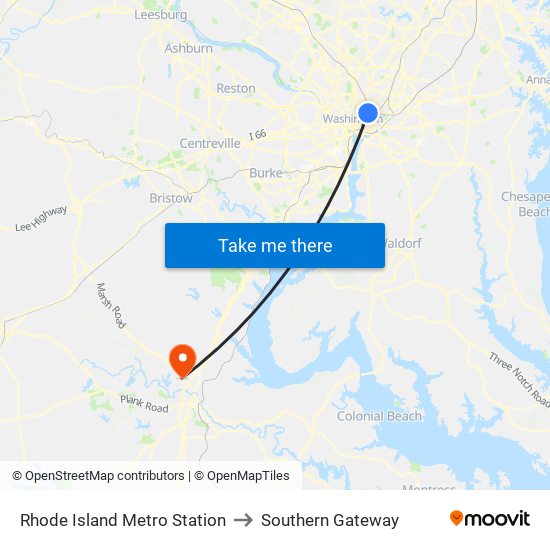 Rhode Island Metro Station to Southern Gateway map