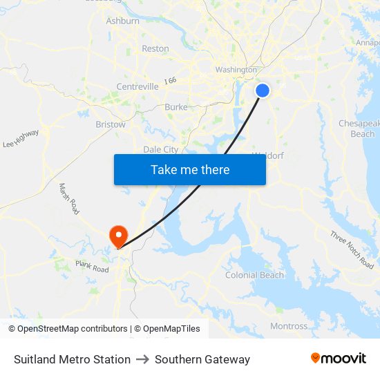 Suitland Metro Station to Southern Gateway map