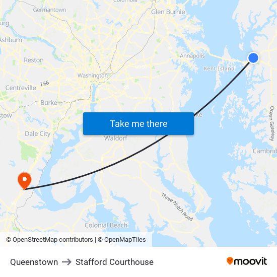 Queenstown to Stafford Courthouse map