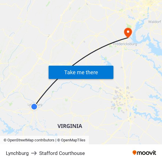 Lynchburg to Stafford Courthouse map