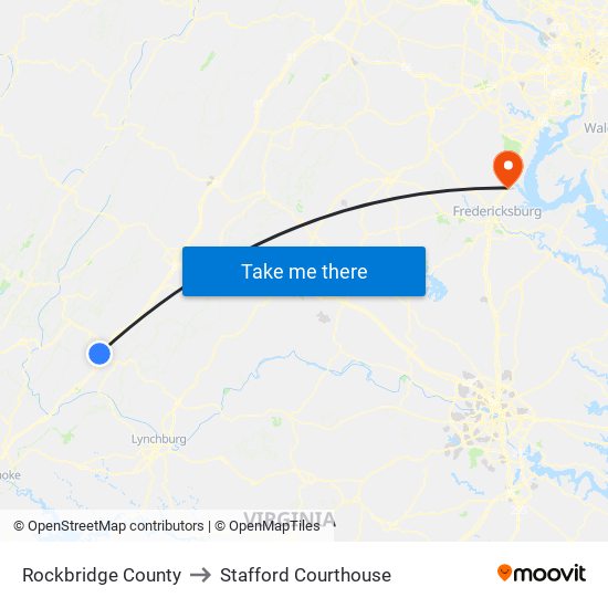 Rockbridge County to Stafford Courthouse map