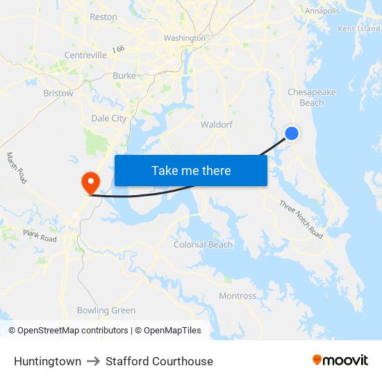 Huntingtown to Stafford Courthouse map