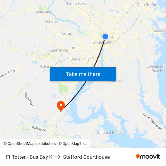 Fort Totten+Bay K to Stafford Courthouse map