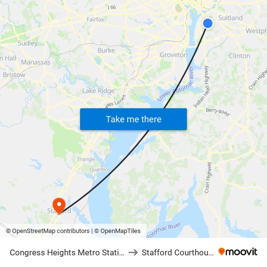 Congress Heights Metro Station to Stafford Courthouse map