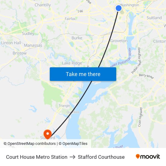 Court House Metro Station to Stafford Courthouse map