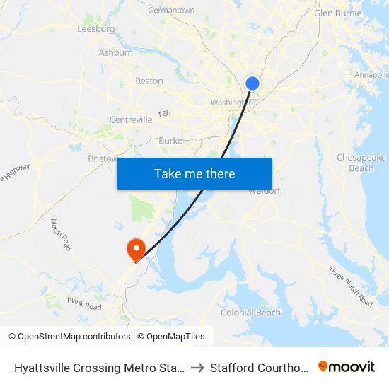 Hyattsville Crossing Metro Station to Stafford Courthouse map