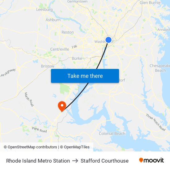 Rhode Island Metro Station to Stafford Courthouse map