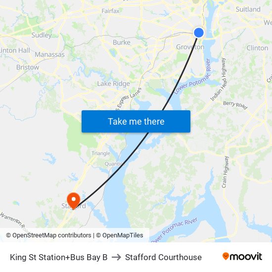 King St Station+Bus Bay B to Stafford Courthouse map