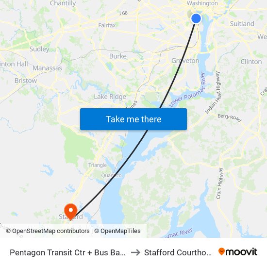 Pentagon Transit Ctr + Bus Bay U7 to Stafford Courthouse map